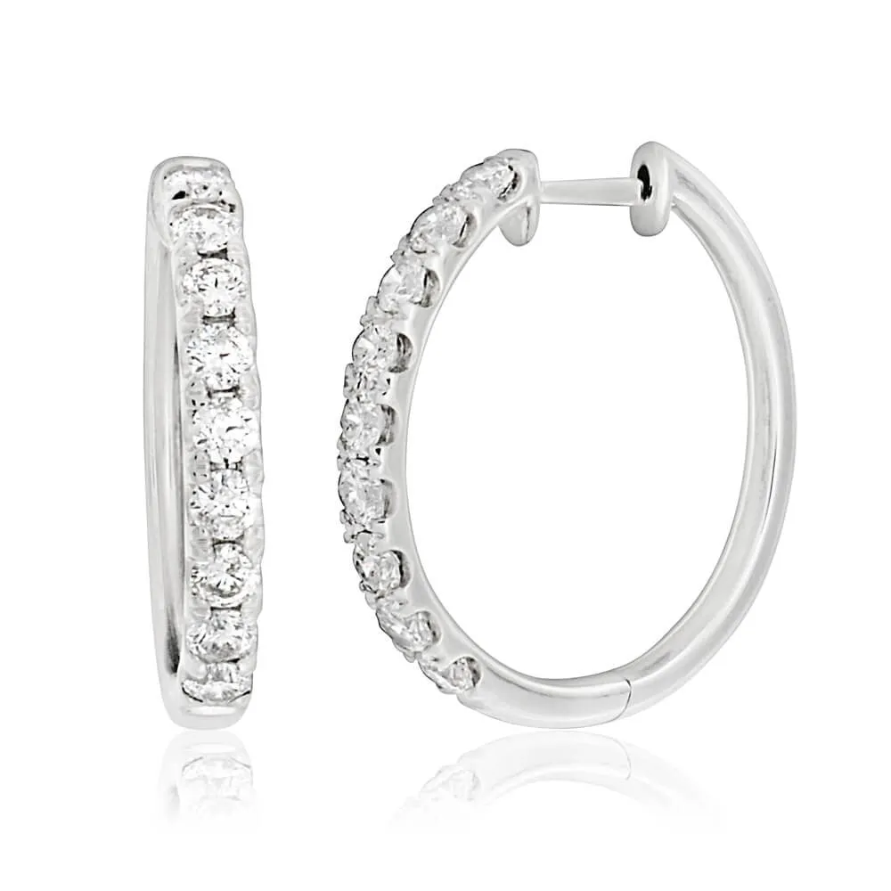 9ct White Gold Diamond Hoop Earrings