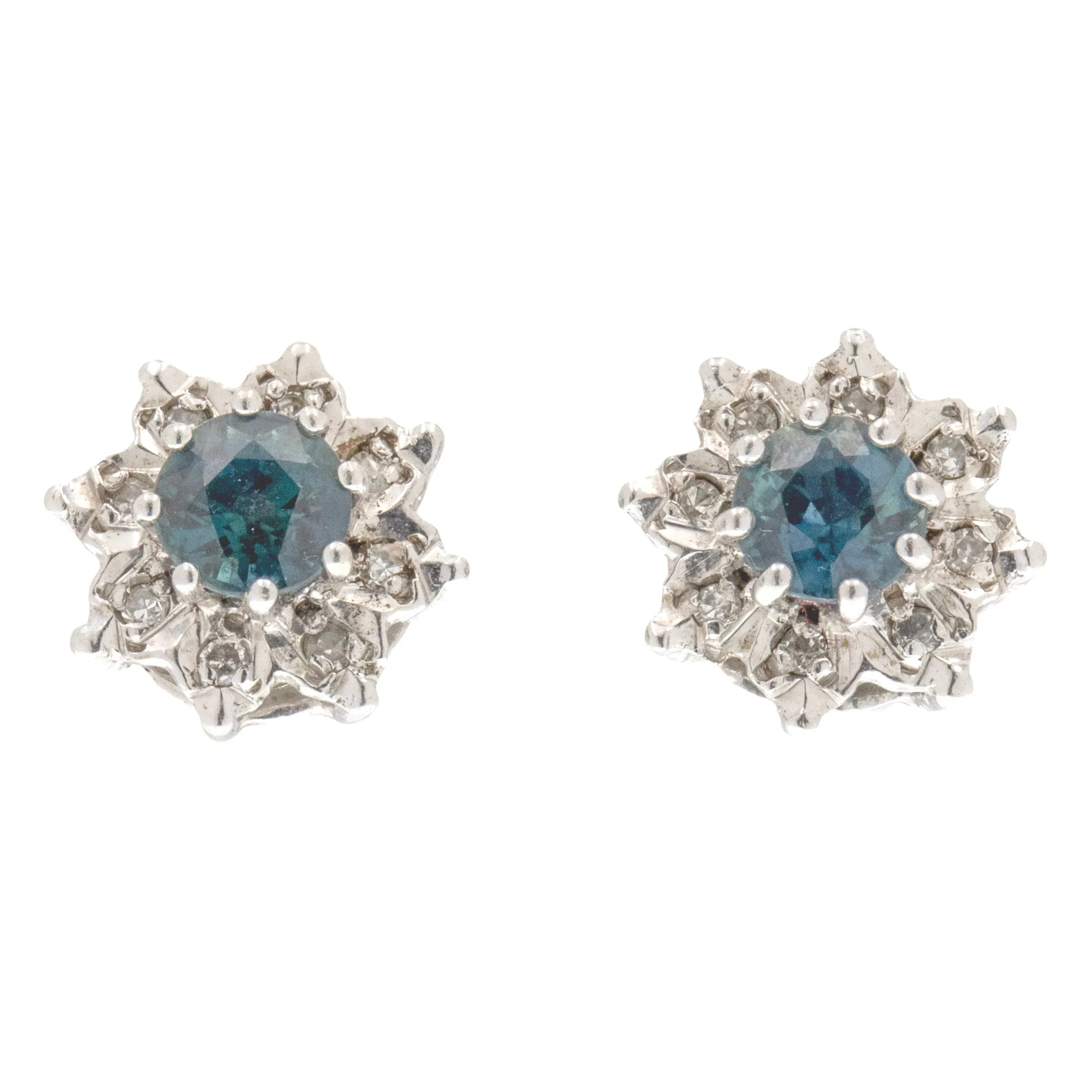 9ct White Gold Sapphire Diamond Cluster Stud Earrings, 1.00ct Sapphire