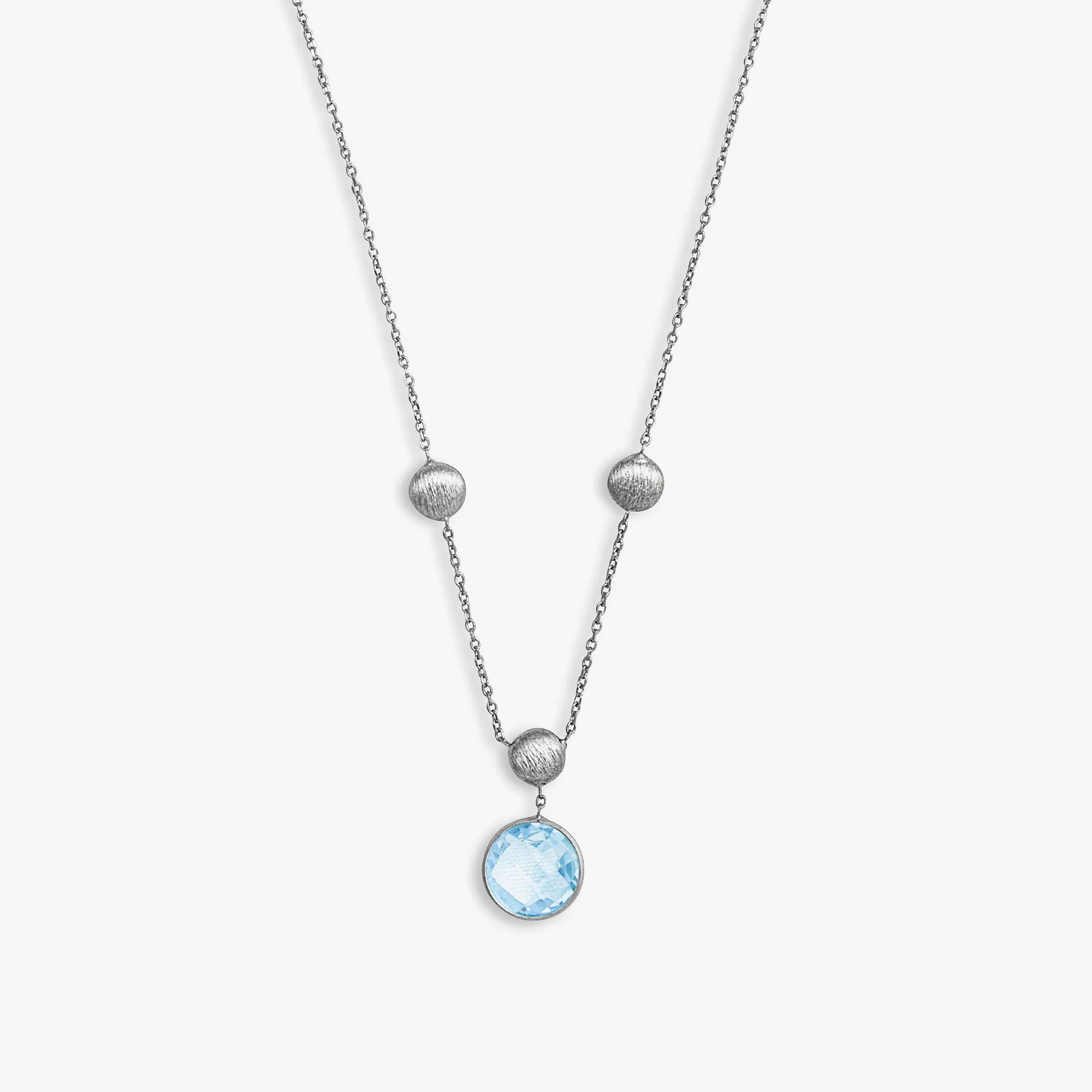 9K satin white gold Kensington chain necklace with topaz