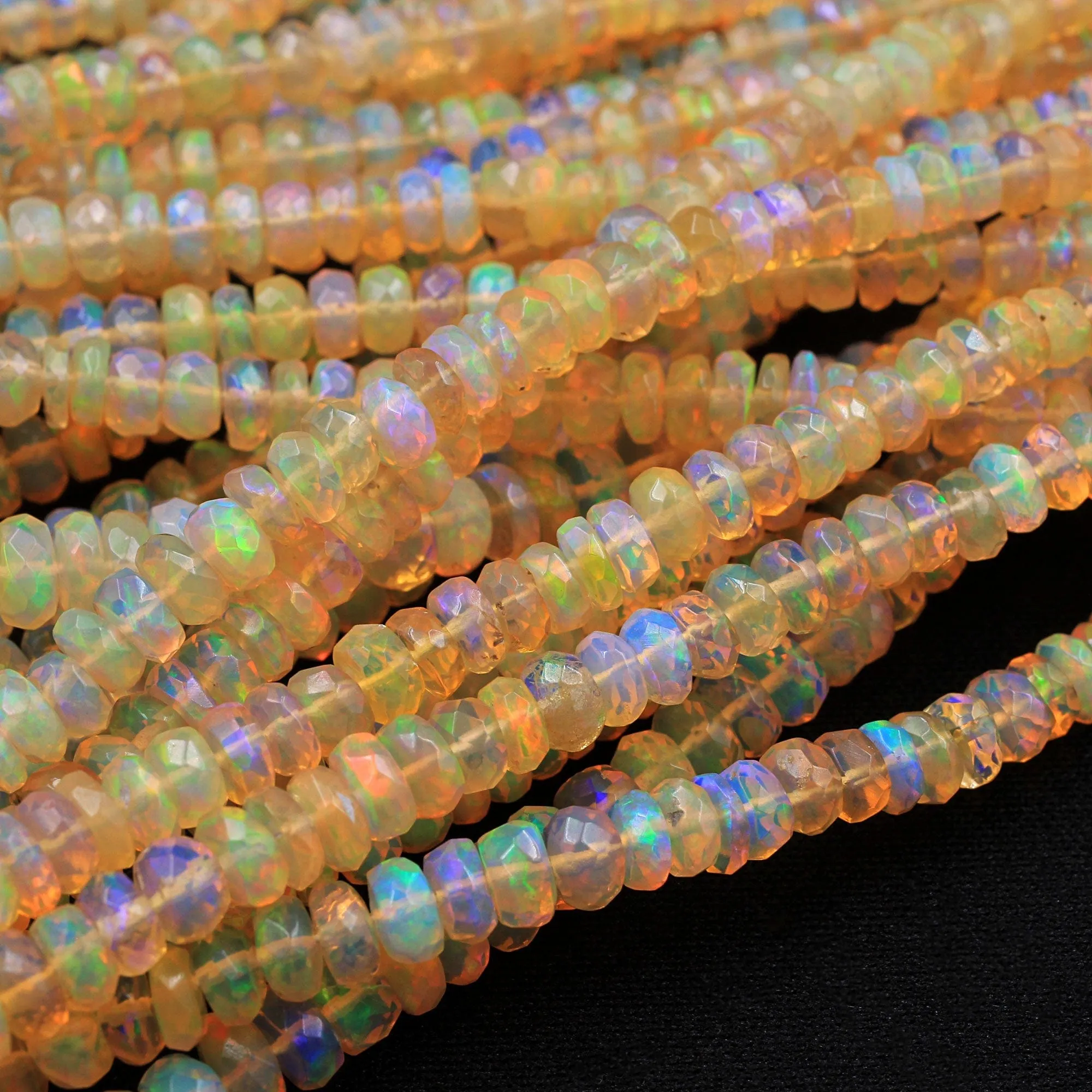 AAA Ethiopian Opal Faceted Rondelle Beads Graduating 4mm 5mm Super Flashy Fiery Rainbow Orange Yellow 16.5" Strand