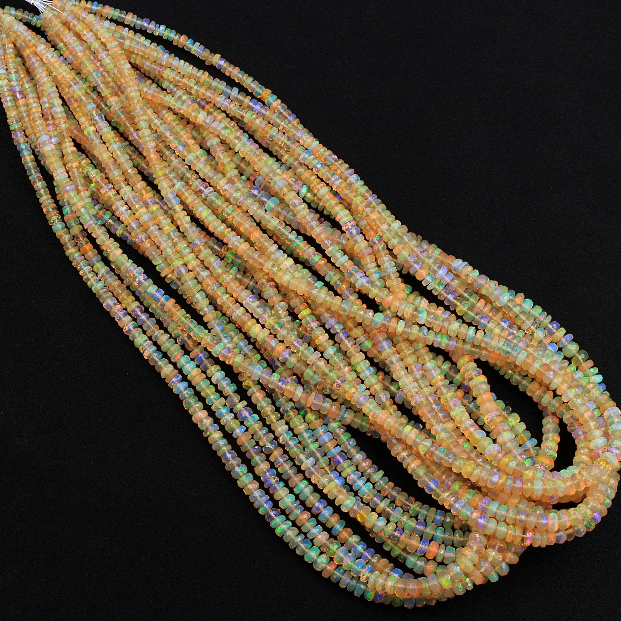 AAA Ethiopian Opal Faceted Rondelle Beads Graduating 4mm 5mm Super Flashy Fiery Rainbow Orange Yellow 16.5" Strand