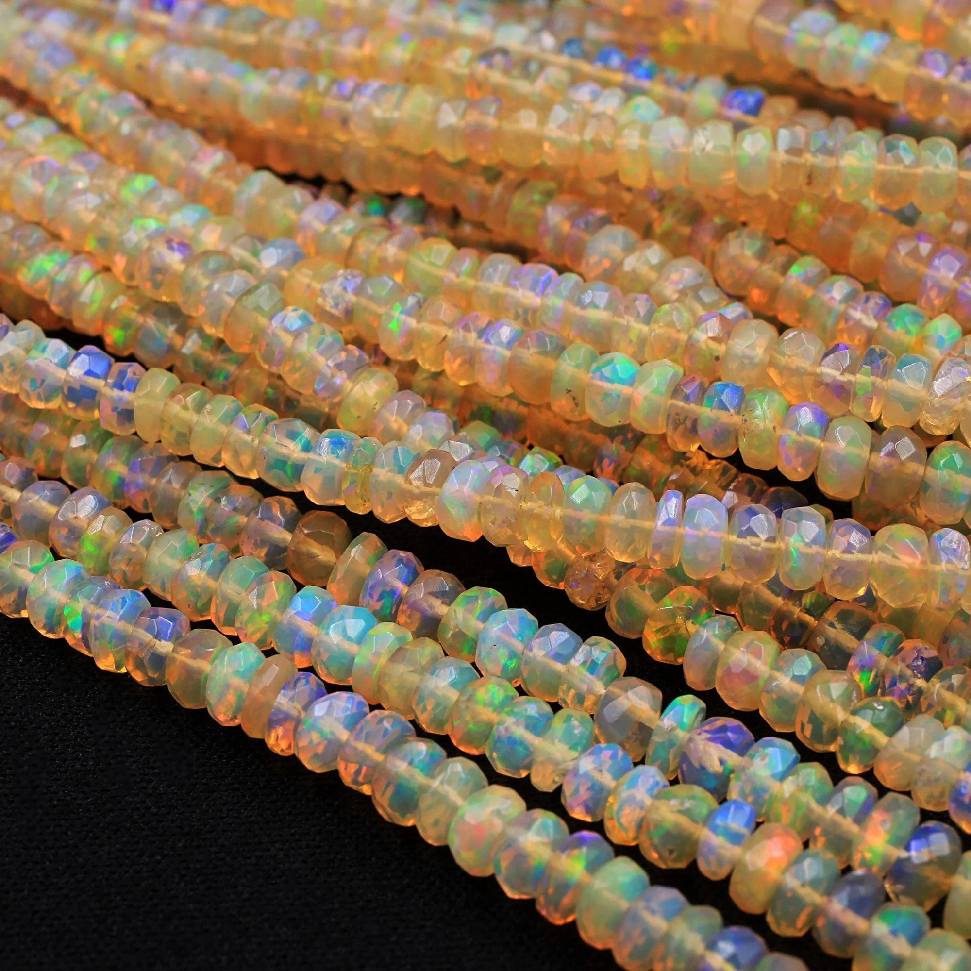 AAA Ethiopian Opal Faceted Rondelle Beads Graduating 4mm 5mm Super Flashy Fiery Rainbow Orange Yellow 16.5" Strand