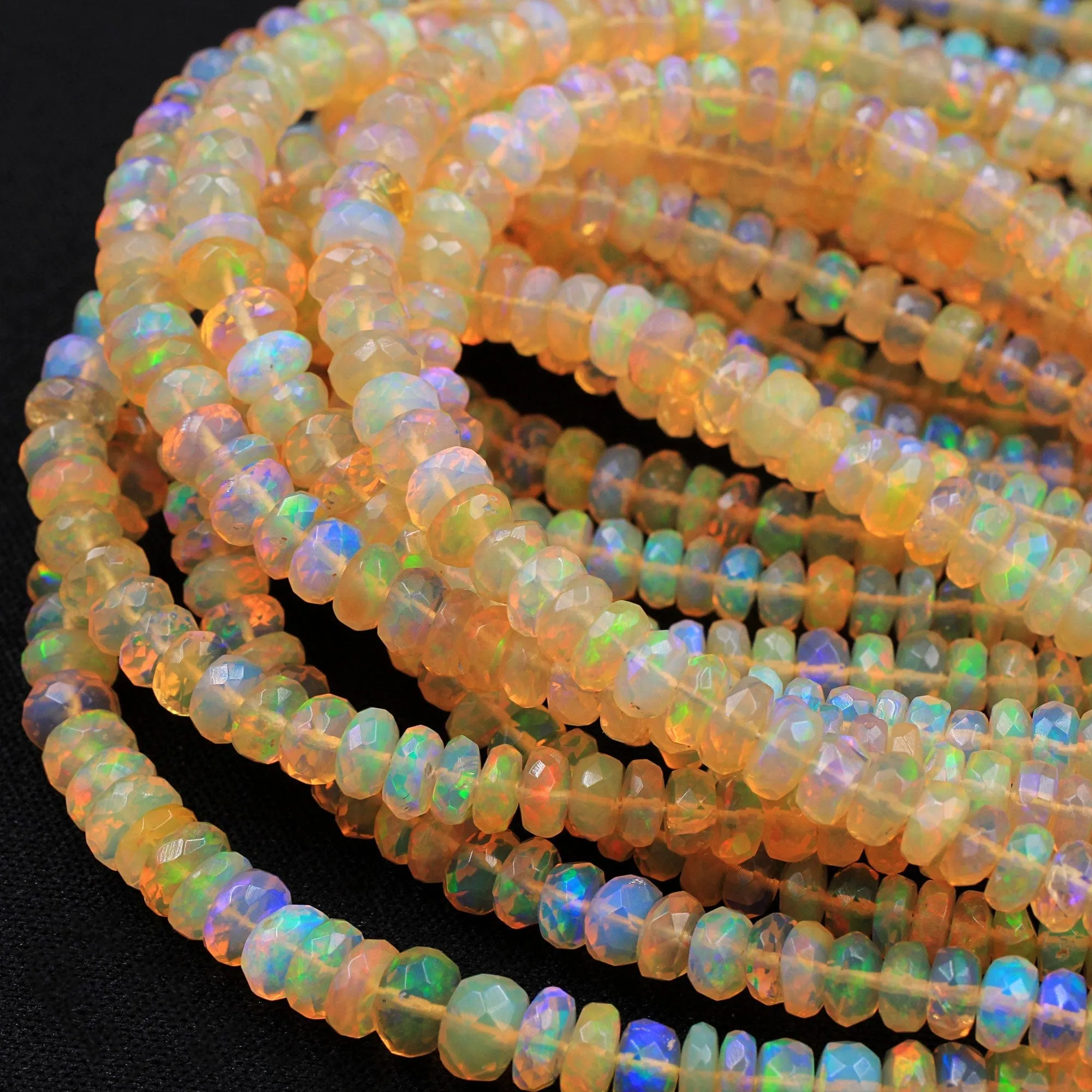 AAA Ethiopian Opal Faceted Rondelle Beads Graduating 4mm 5mm Super Flashy Fiery Rainbow Orange Yellow 16.5" Strand