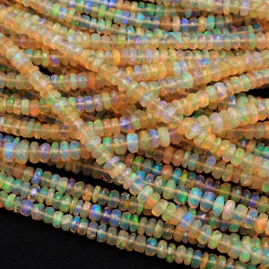 AAA Ethiopian Opal Faceted Rondelle Beads Graduating 4mm 5mm Super Flashy Fiery Rainbow Orange Yellow 16.5" Strand