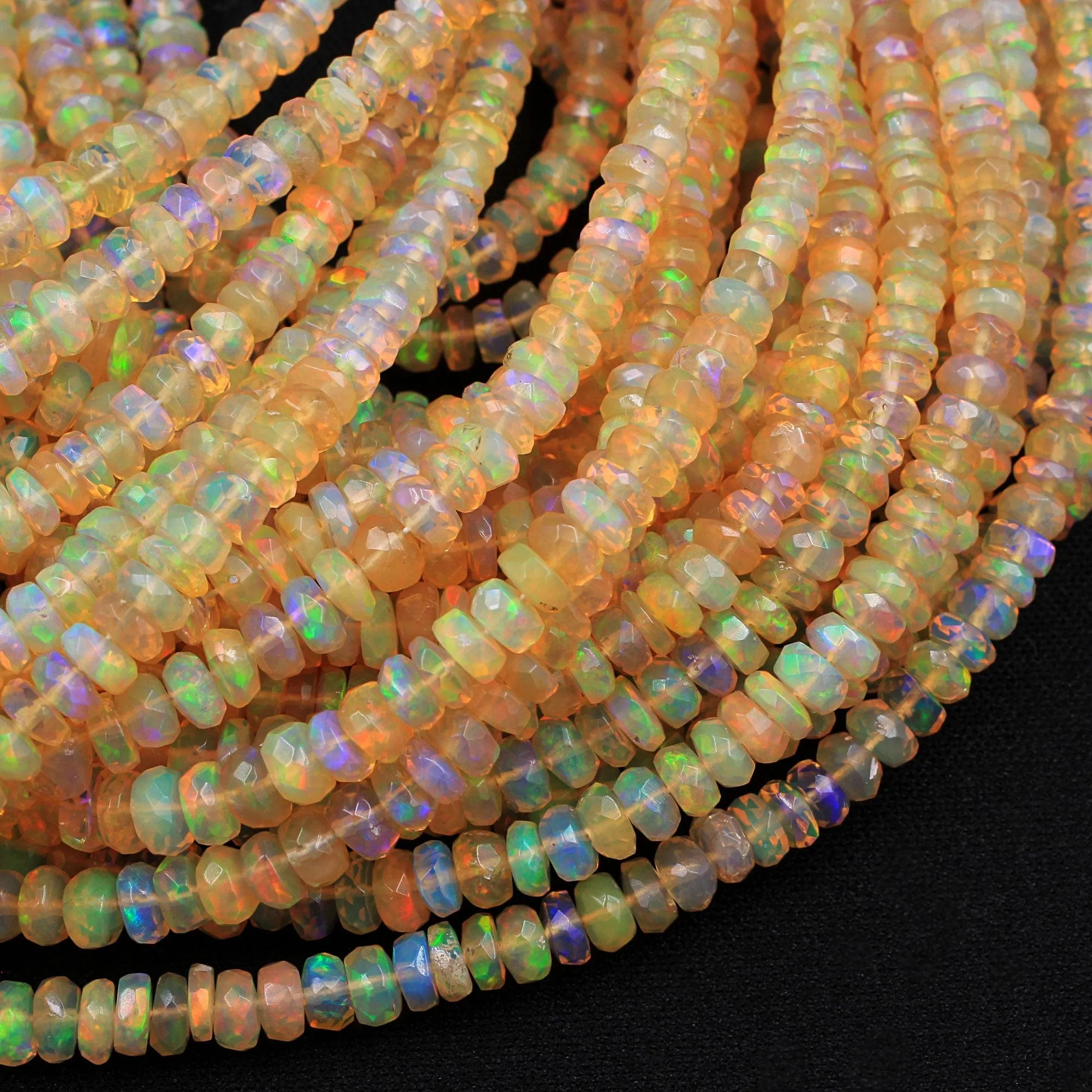 AAA Ethiopian Opal Faceted Rondelle Beads Graduating 4mm 5mm Super Flashy Fiery Rainbow Orange Yellow 16.5" Strand