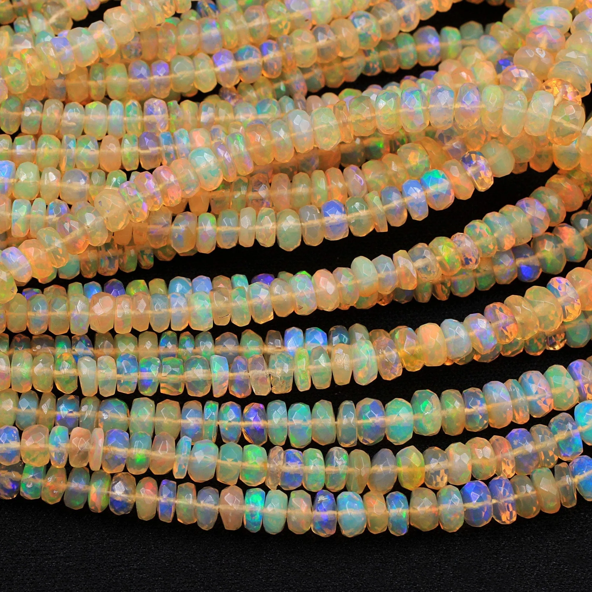 AAA Ethiopian Opal Faceted Rondelle Beads Graduating 4mm 5mm Super Flashy Fiery Rainbow Orange Yellow 16.5" Strand