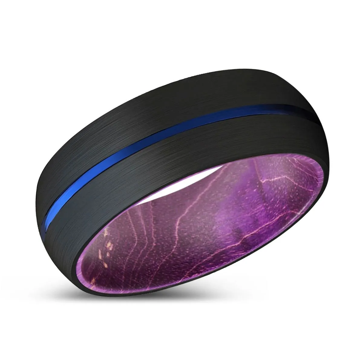 ALBIS | Purple Wood, Black Tungsten Ring, Blue Groove, Domed