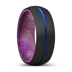 ALBIS | Purple Wood, Black Tungsten Ring, Blue Groove, Domed