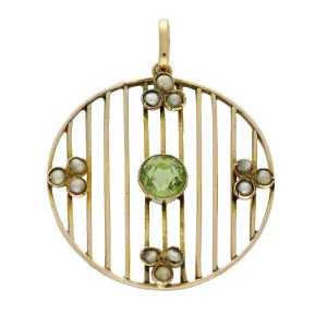 Antique Yellow Gold Peridot & Seed Pearl Pendant