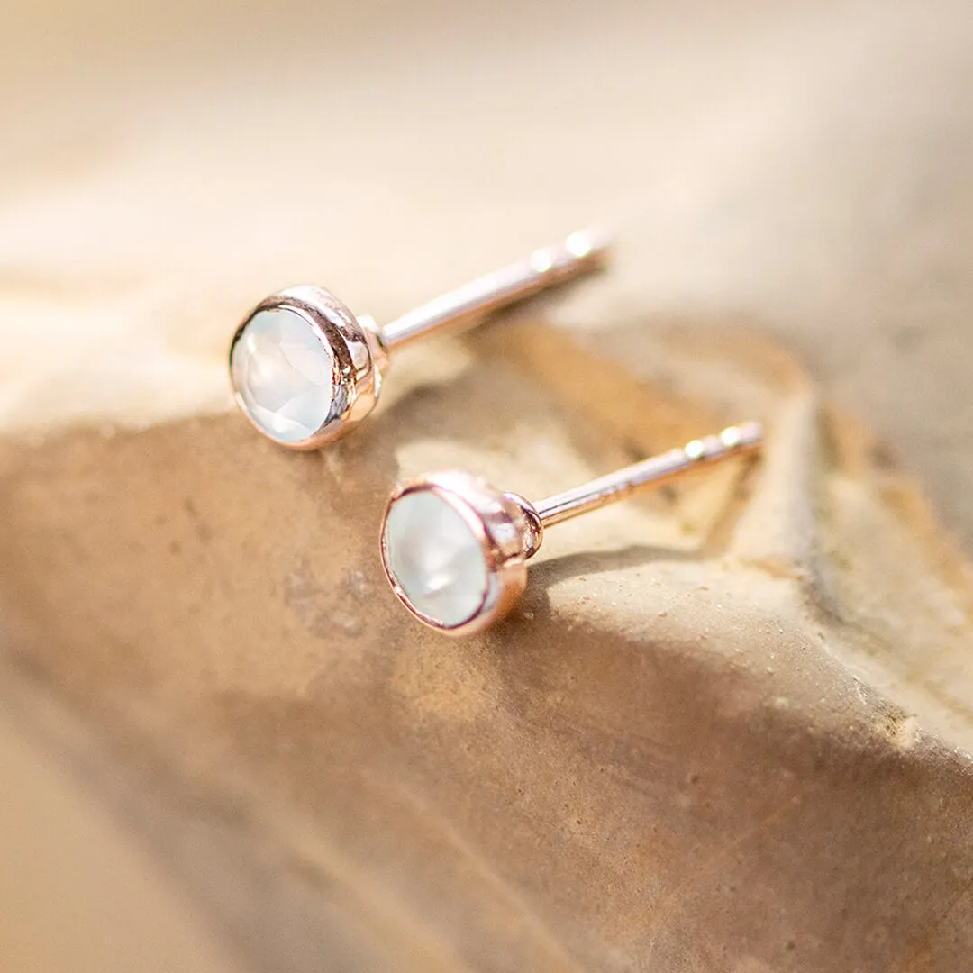 Aqua Chalcedony Stud Earrings | Rose Gold | March Birthstone