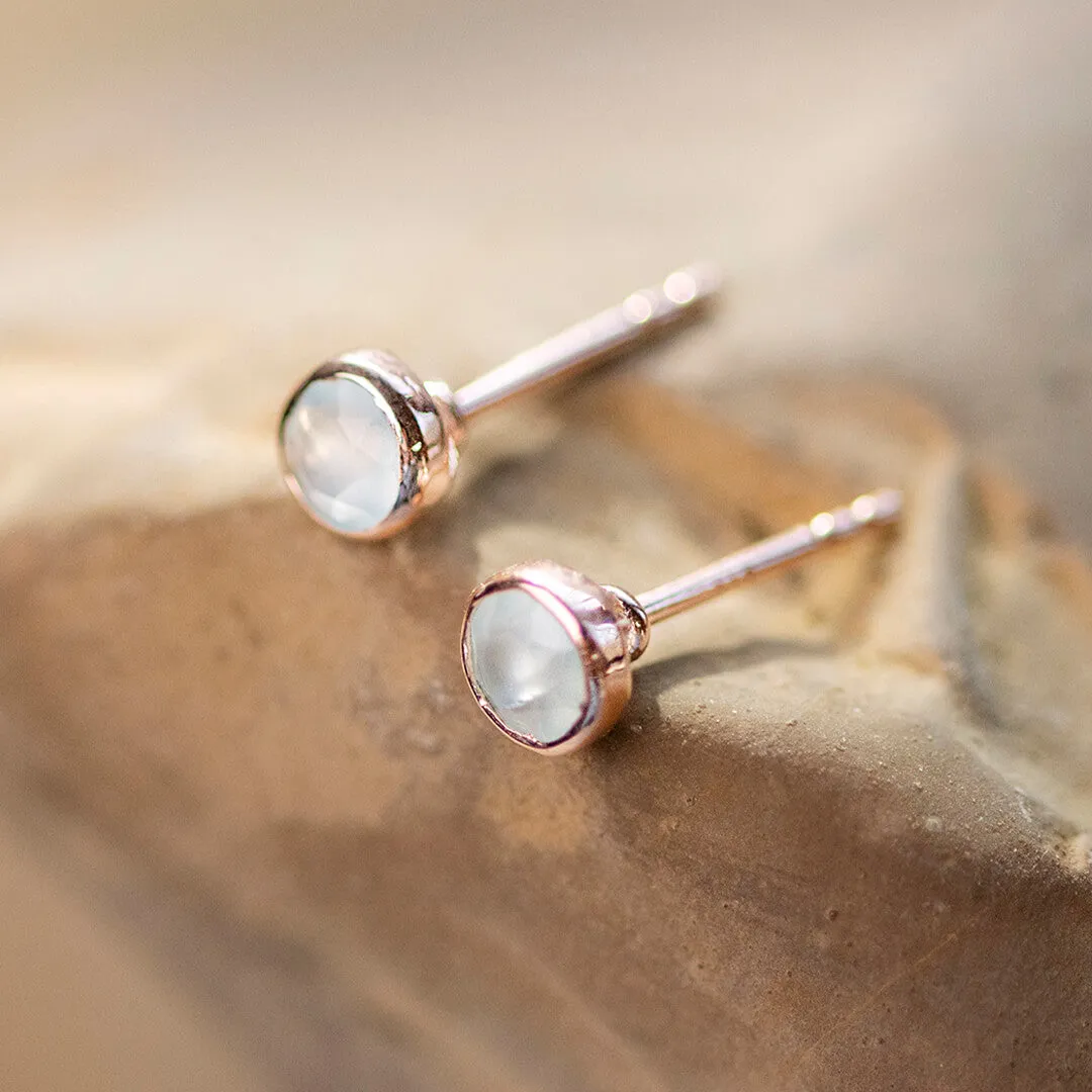 Aqua Chalcedony Stud Earrings | Rose Gold | March Birthstone