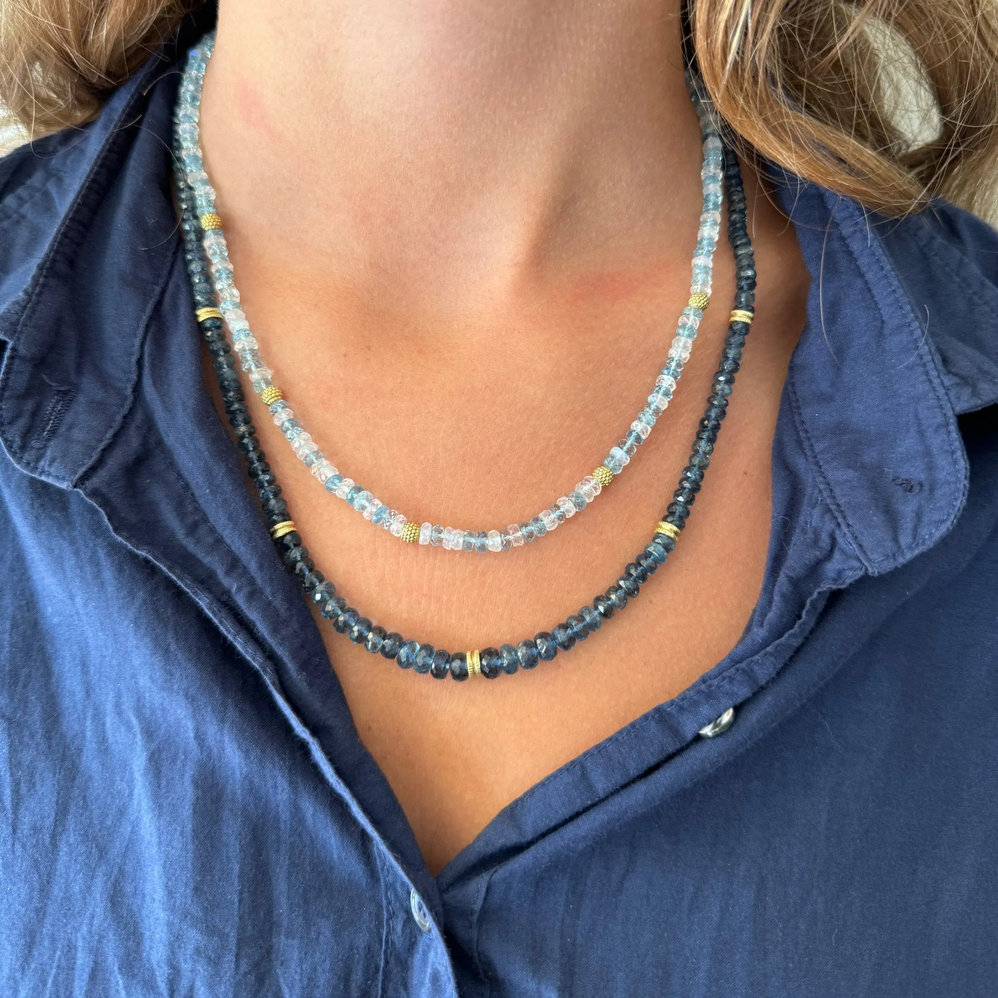 Aquamarine & Rainbow Moonstone Beaded 18K Gold Necklace