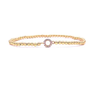 Ashley Gold Stainless Steel Gold Plated Center CZ Open Circle Design Stretch Beaded Bracelet