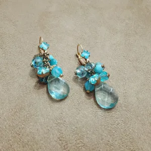 Askew London Blue Turquoise Dangling Charm Drop Earrings Gold Plated Vintage Glass Crystal