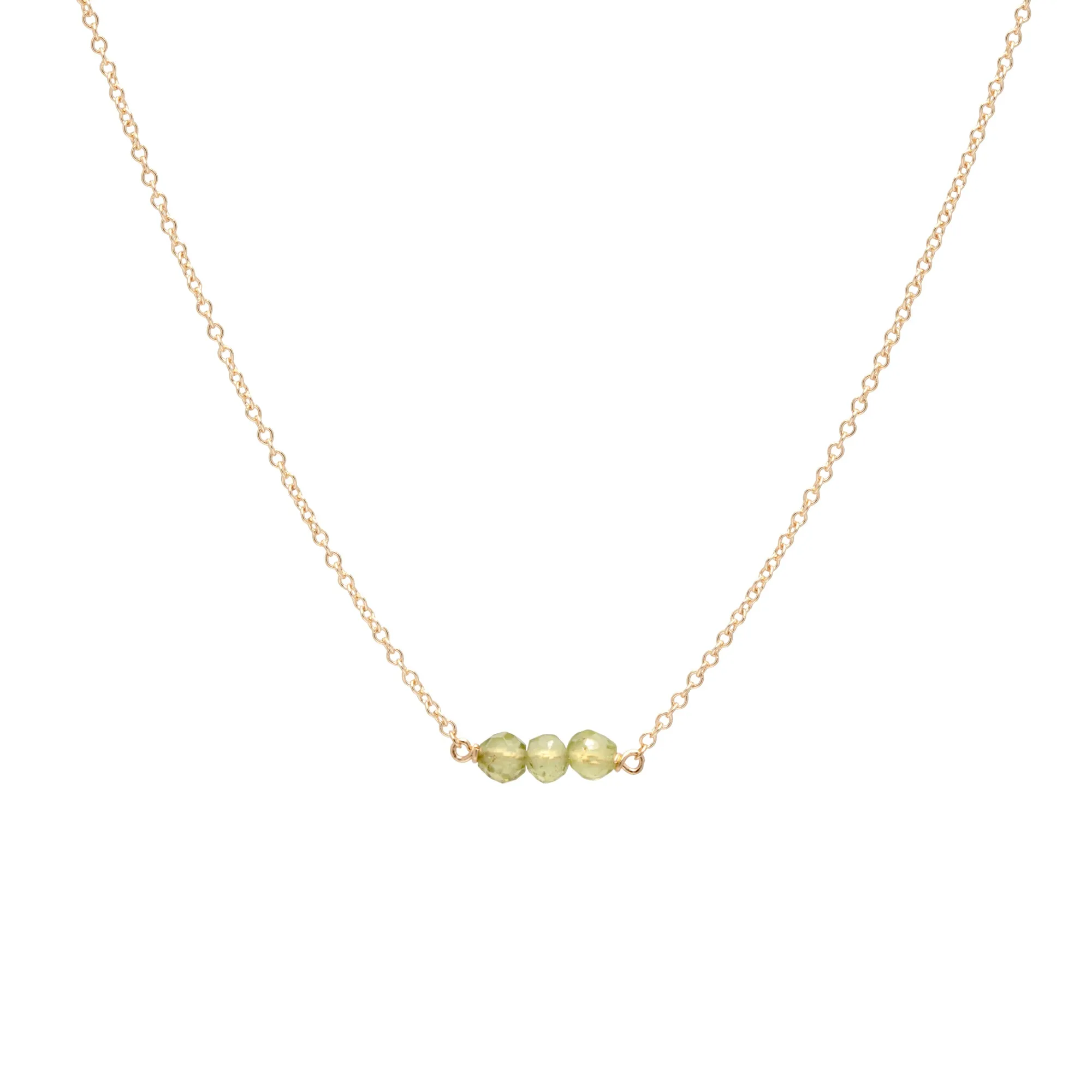 August Birthstone Three Gem Necklace with Faceted Peridot