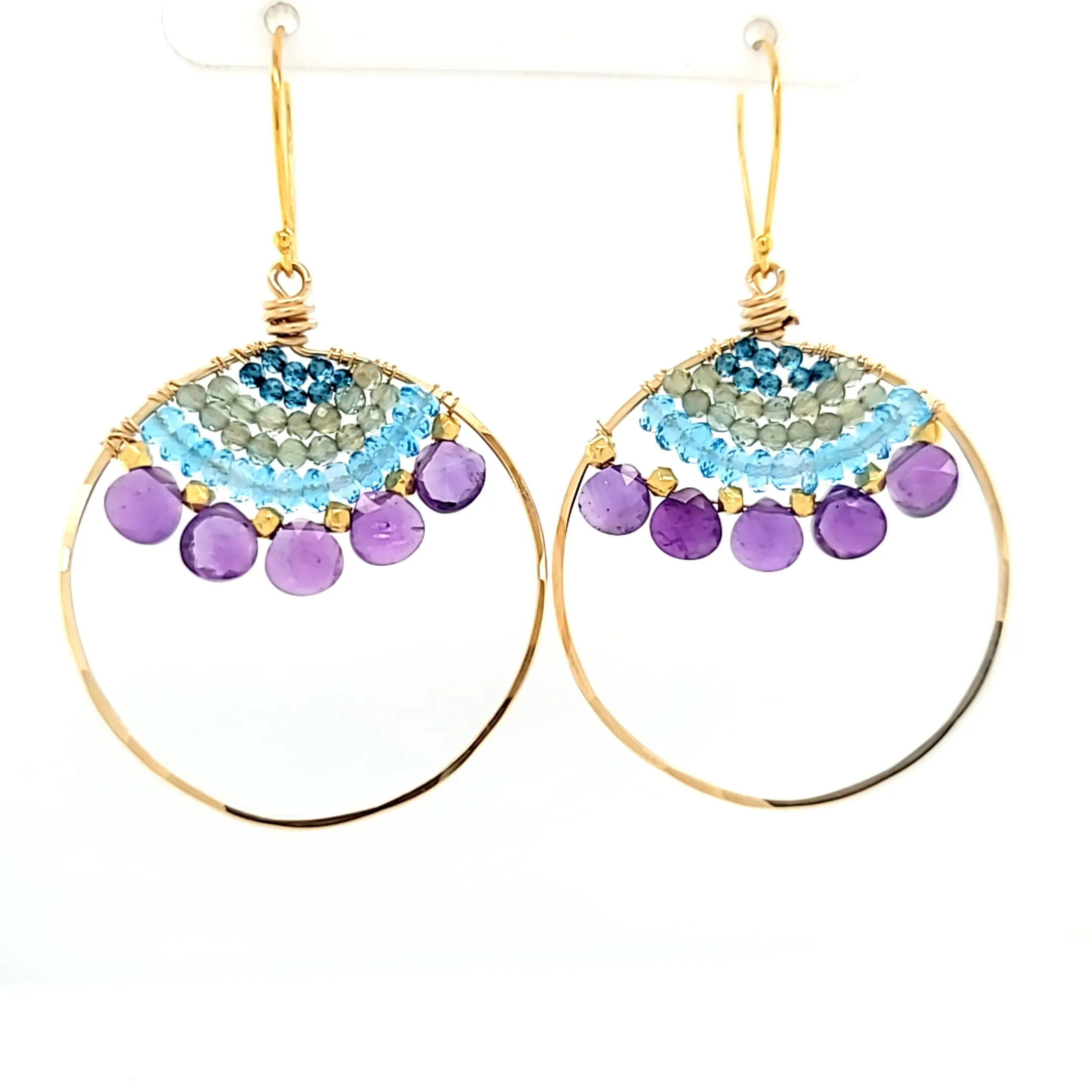 AVF Gold Filled Amethyst, Apatite, Green Quartz, Blue Topaz Hoop Earrings (SI3772)