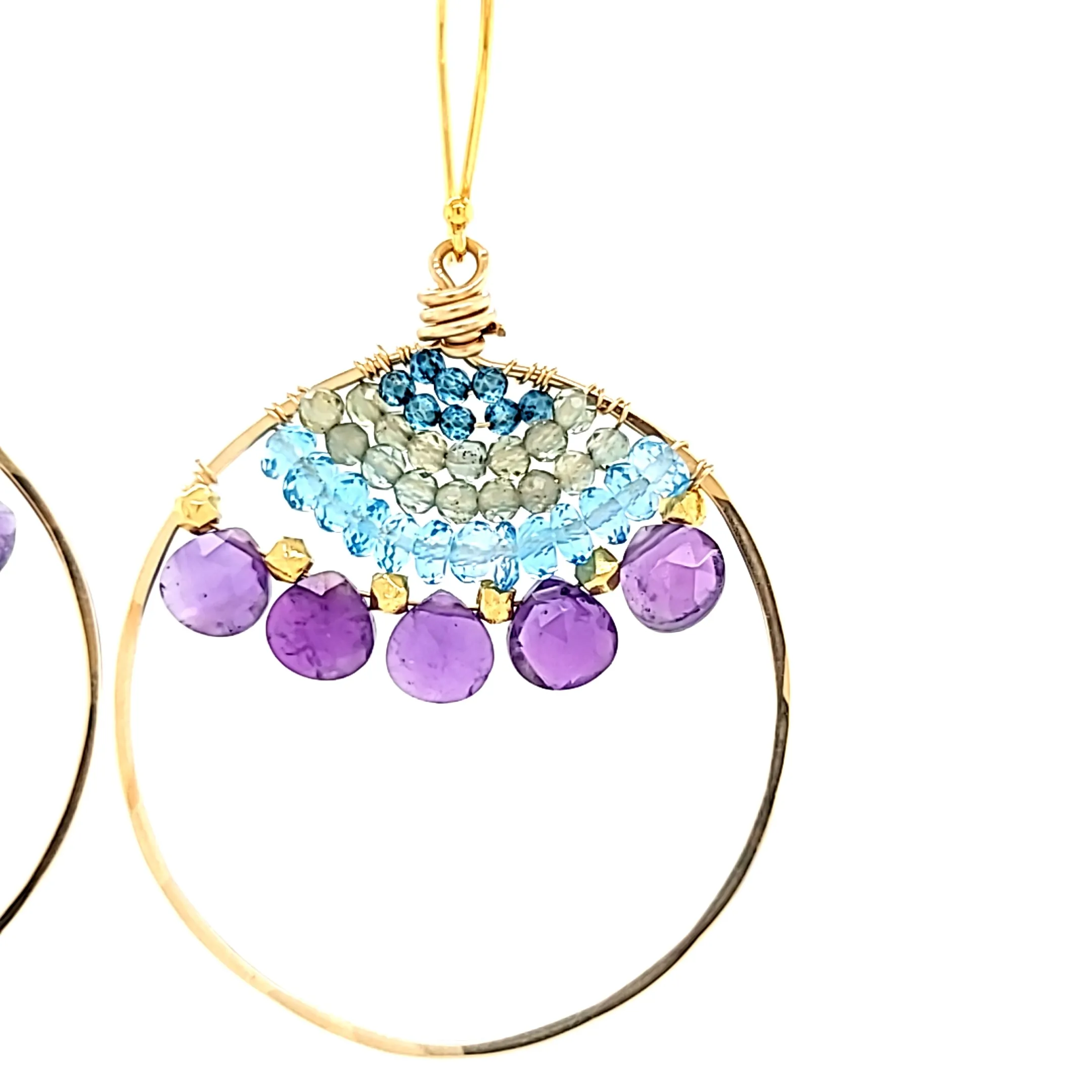 AVF Gold Filled Amethyst, Apatite, Green Quartz, Blue Topaz Hoop Earrings (SI3772)