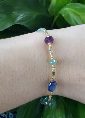 AVF Gold Glass, Kyanite, Amethyst, Grandidierite, Topaz, Quartz, Apatite Beaded Bracelet (SI3669 & SI3642)