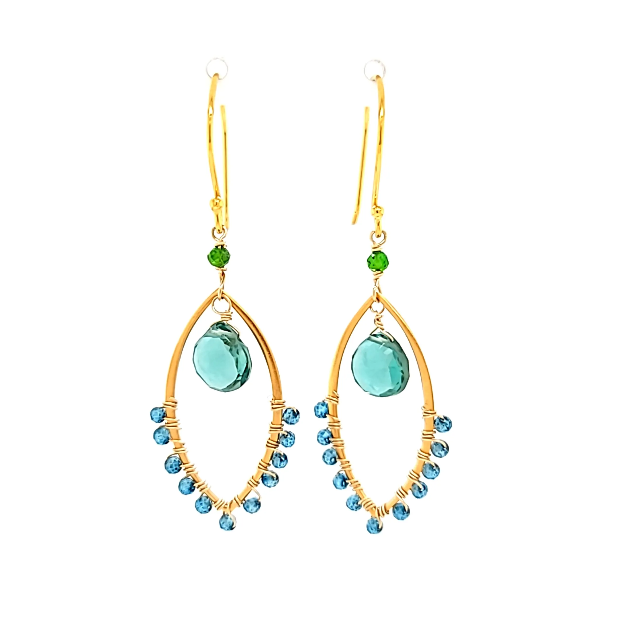 AVF Gold Green & Blue Quartz Marquise Shaped Dangle Earrings (SI3744)