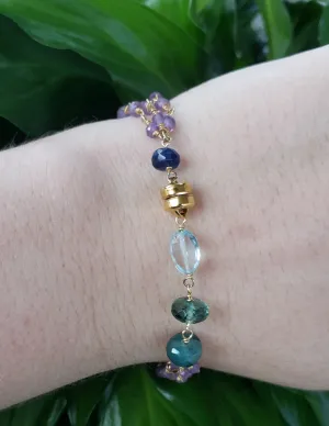 AVF Triple Strand Amethyst, Grandidierite, Kyanite, Quartz & Blue Topaz Triple Strand Bracelet (SI3638 & SI3782)