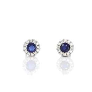 Baikalla 14k Classic White Gold Natural 6/10ct Blue Sapphire  Earrings w/Diamond Halo