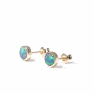 Baikalla™ 14k Natural Round Australian Blue Opal Bezel Set Earrings