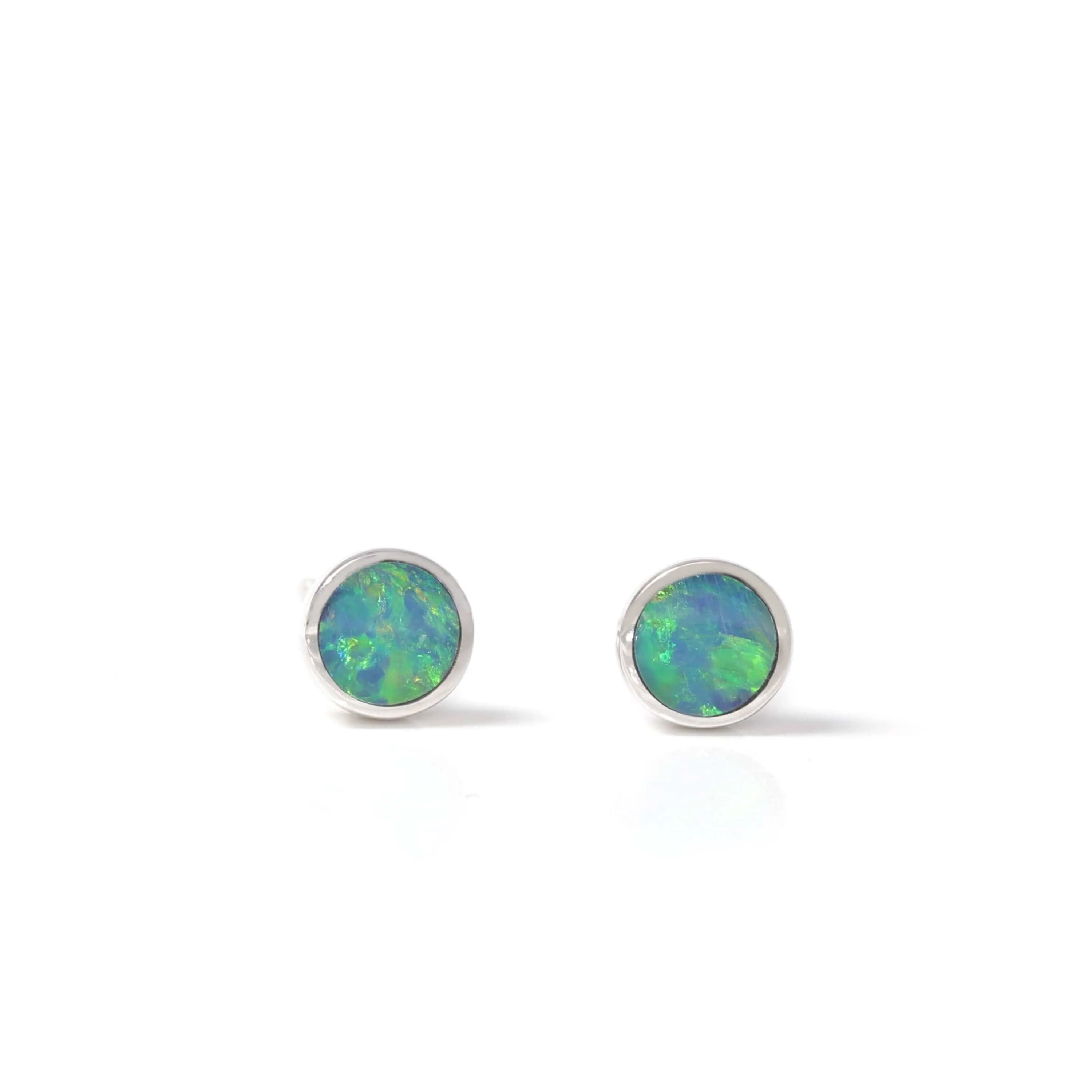 Baikalla™ 14k Natural Round Australian Blue Opal Bezel Set Earrings