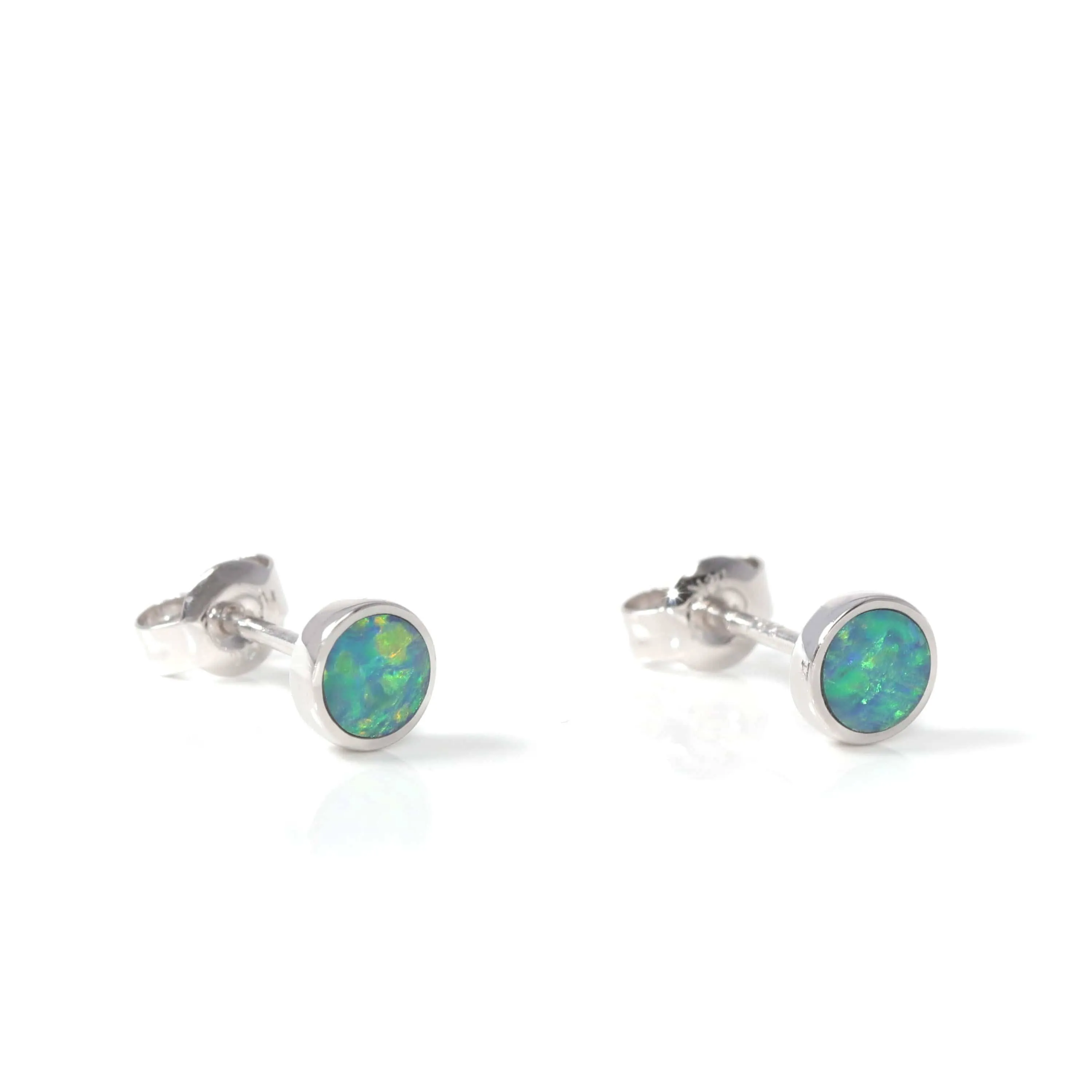 Baikalla™ 14k Natural Round Australian Blue Opal Bezel Set Earrings