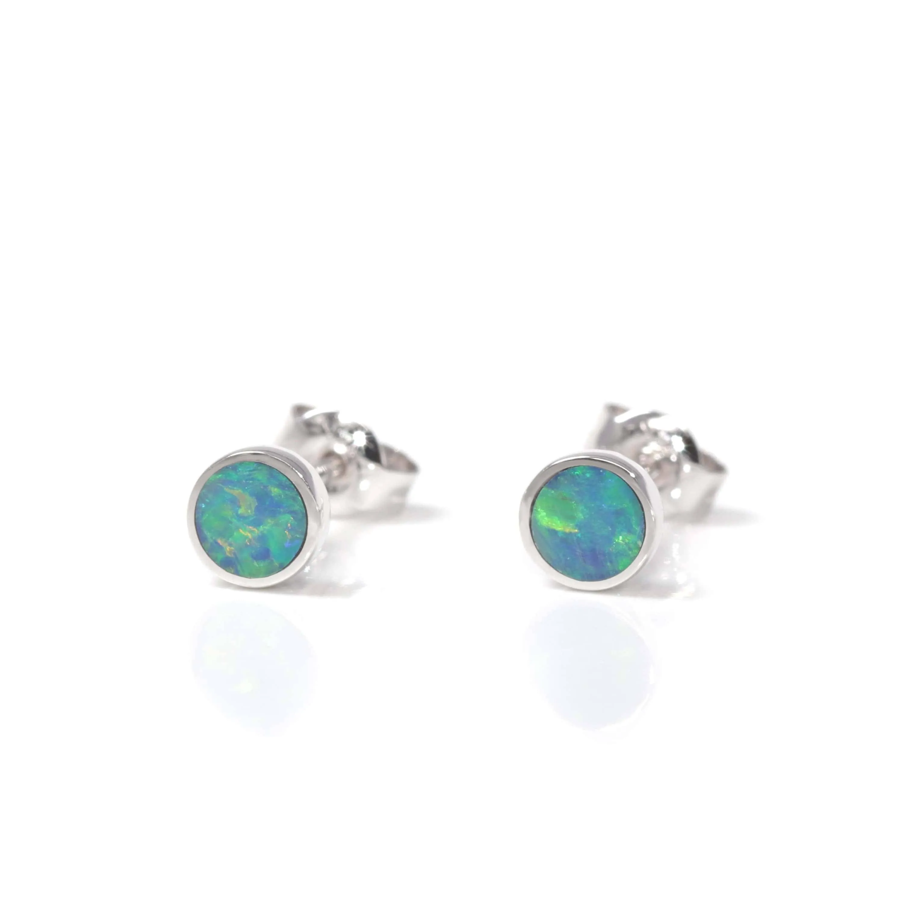 Baikalla™ 14k Natural Round Australian Blue Opal Bezel Set Earrings