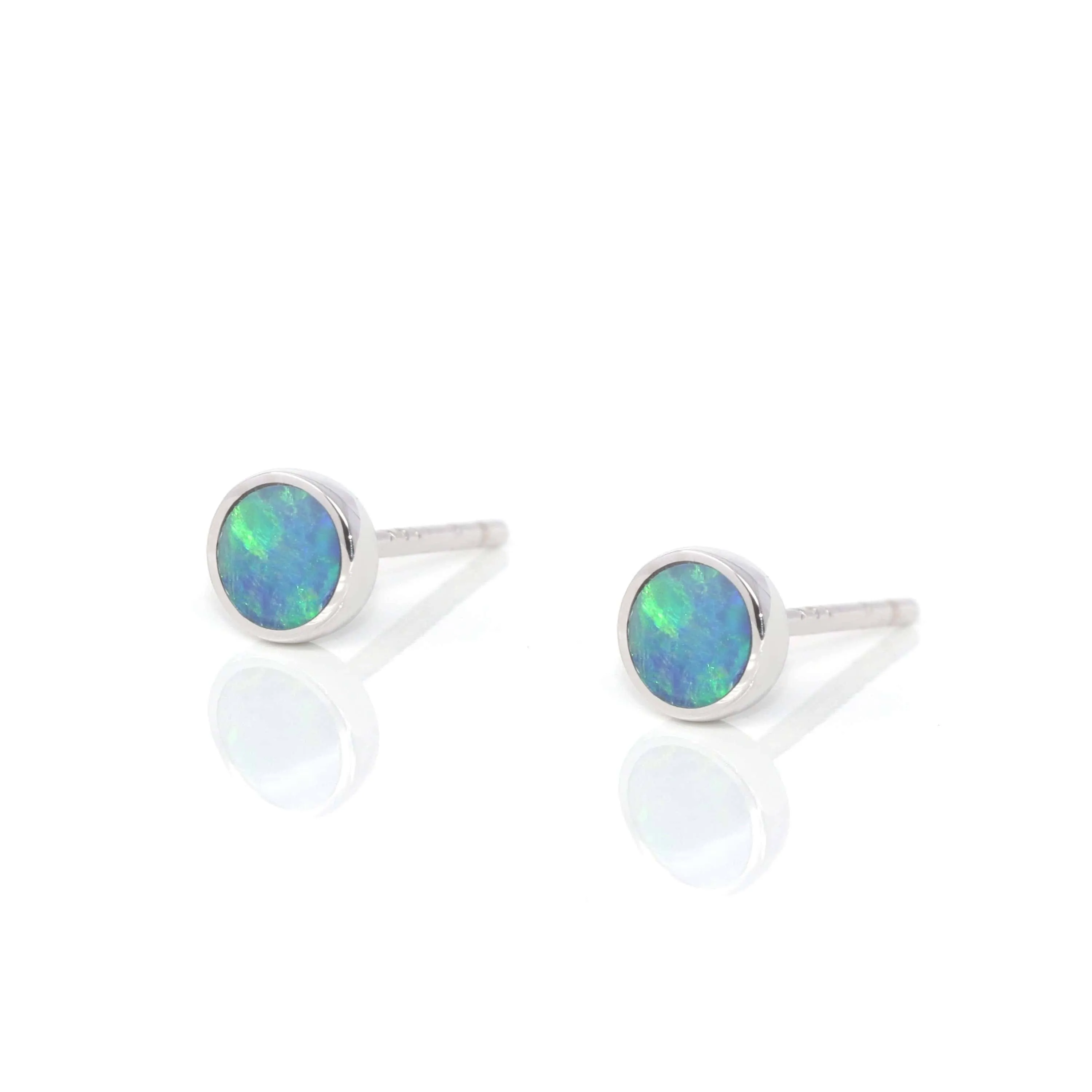 Baikalla™ 14k Natural Round Australian Blue Opal Bezel Set Earrings