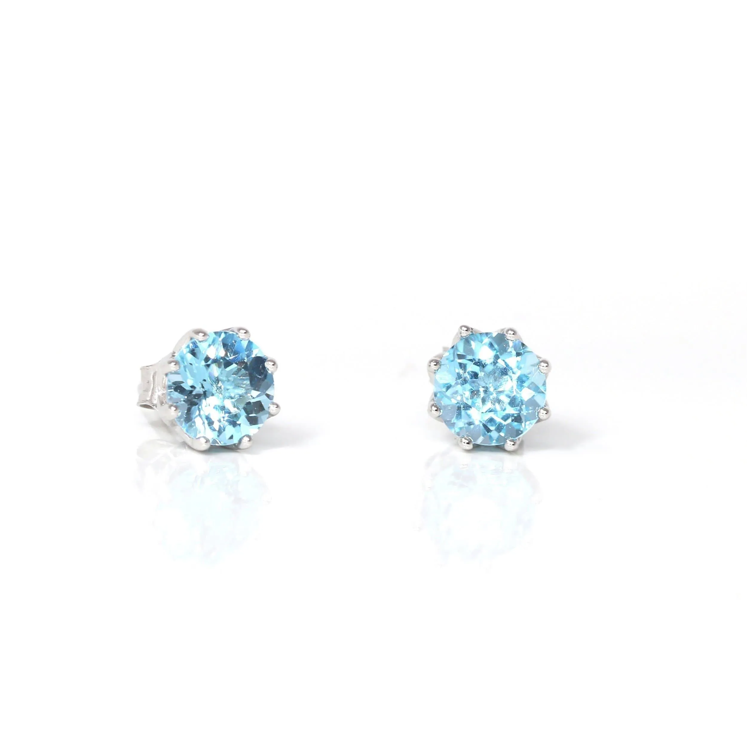 Baikalla™ Classic Sterling Silver Natural Swiss Blue Topaz Stud Earrings