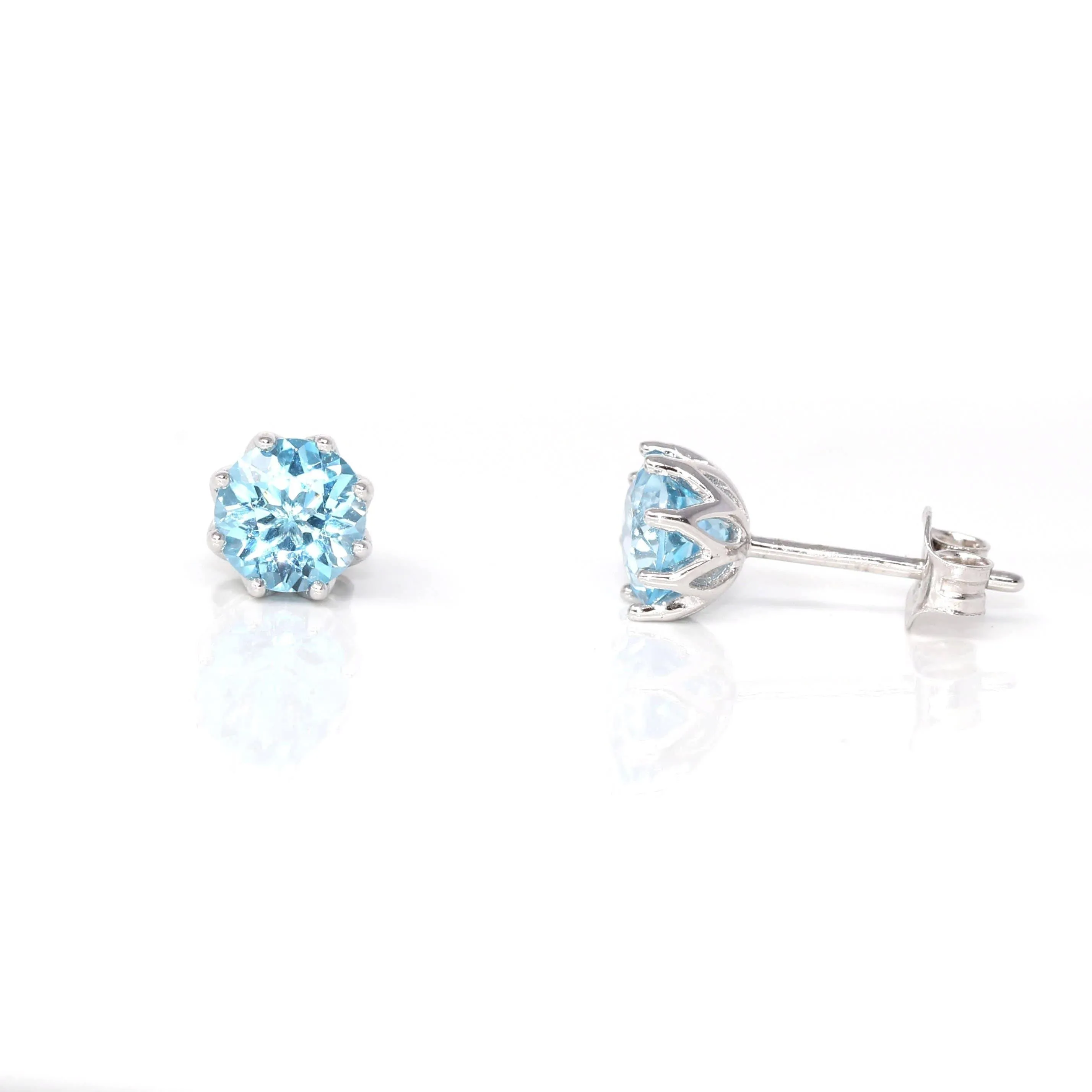 Baikalla™ Classic Sterling Silver Natural Swiss Blue Topaz Stud Earrings