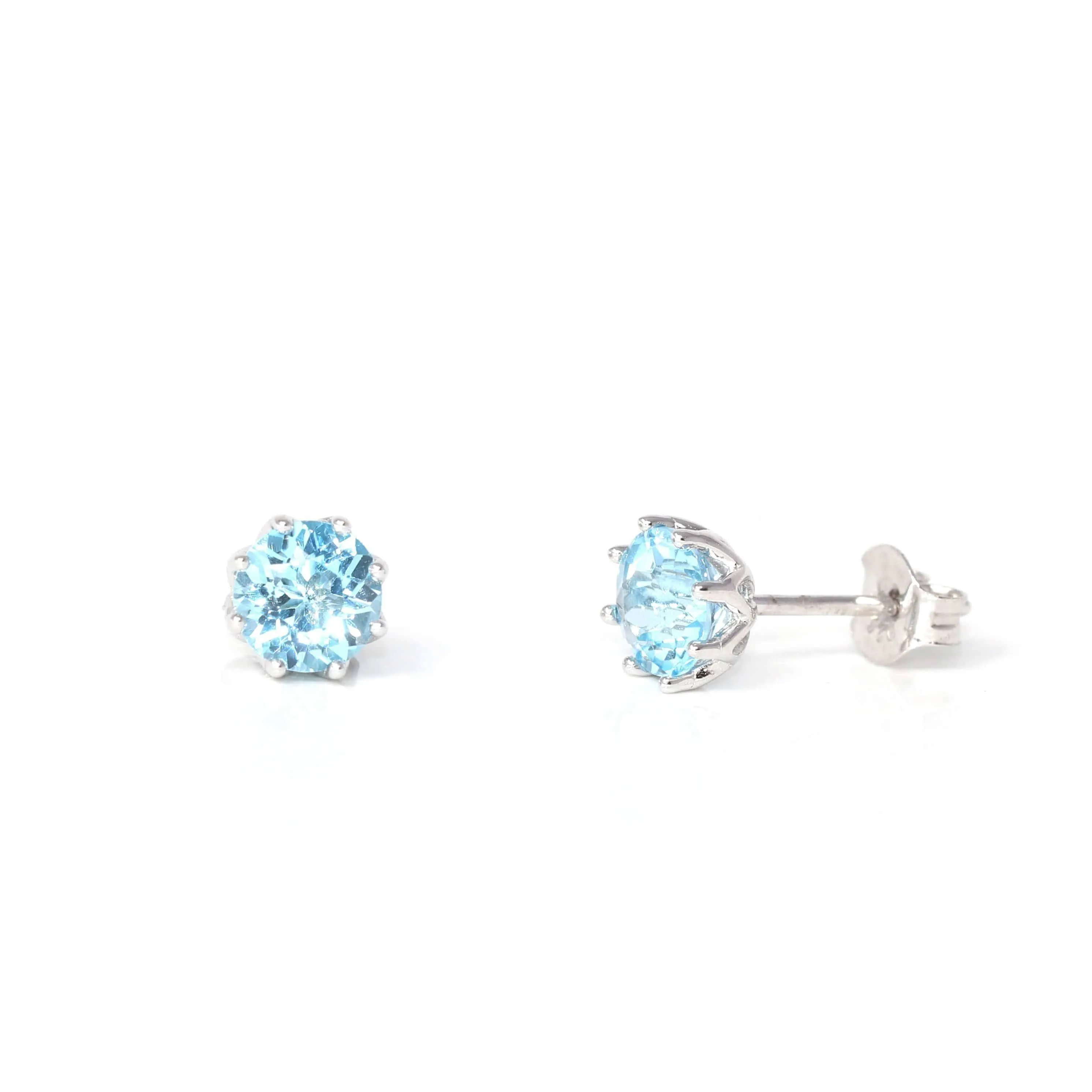 Baikalla™ Classic Sterling Silver Natural Swiss Blue Topaz Stud Earrings