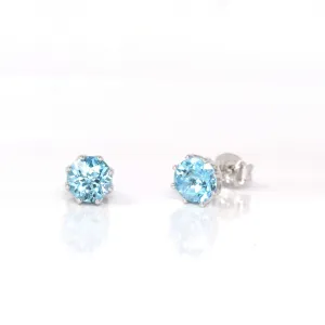 Baikalla™ Classic Sterling Silver Natural Swiss Blue Topaz Stud Earrings