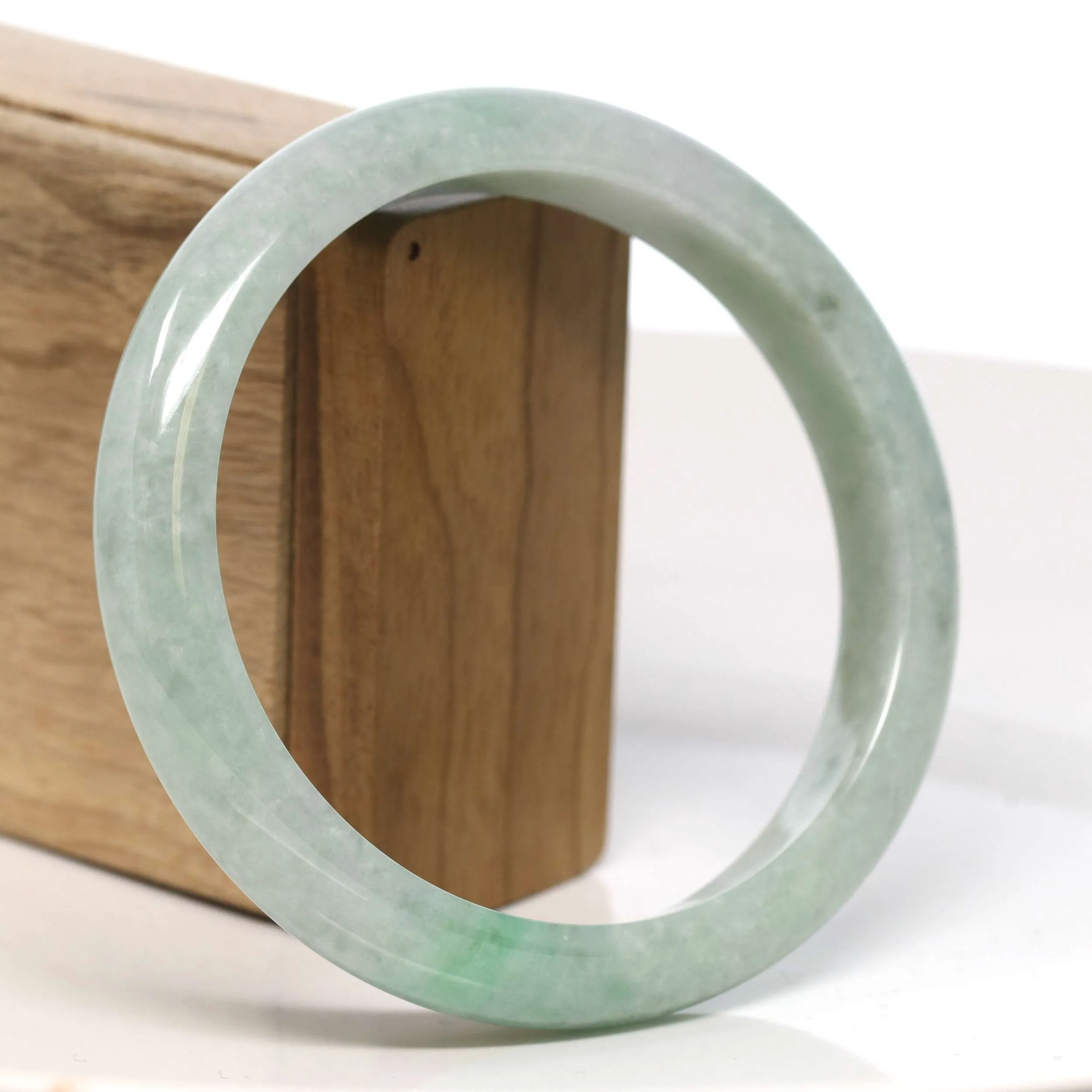 Baikalla "Half Round" Green Jadeite Jade Bangle Bracelet (66.46 mm) #T322