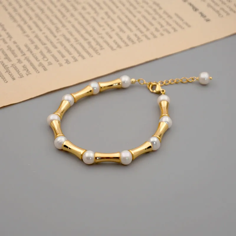 Bamboo Chain Pearl Bracelet