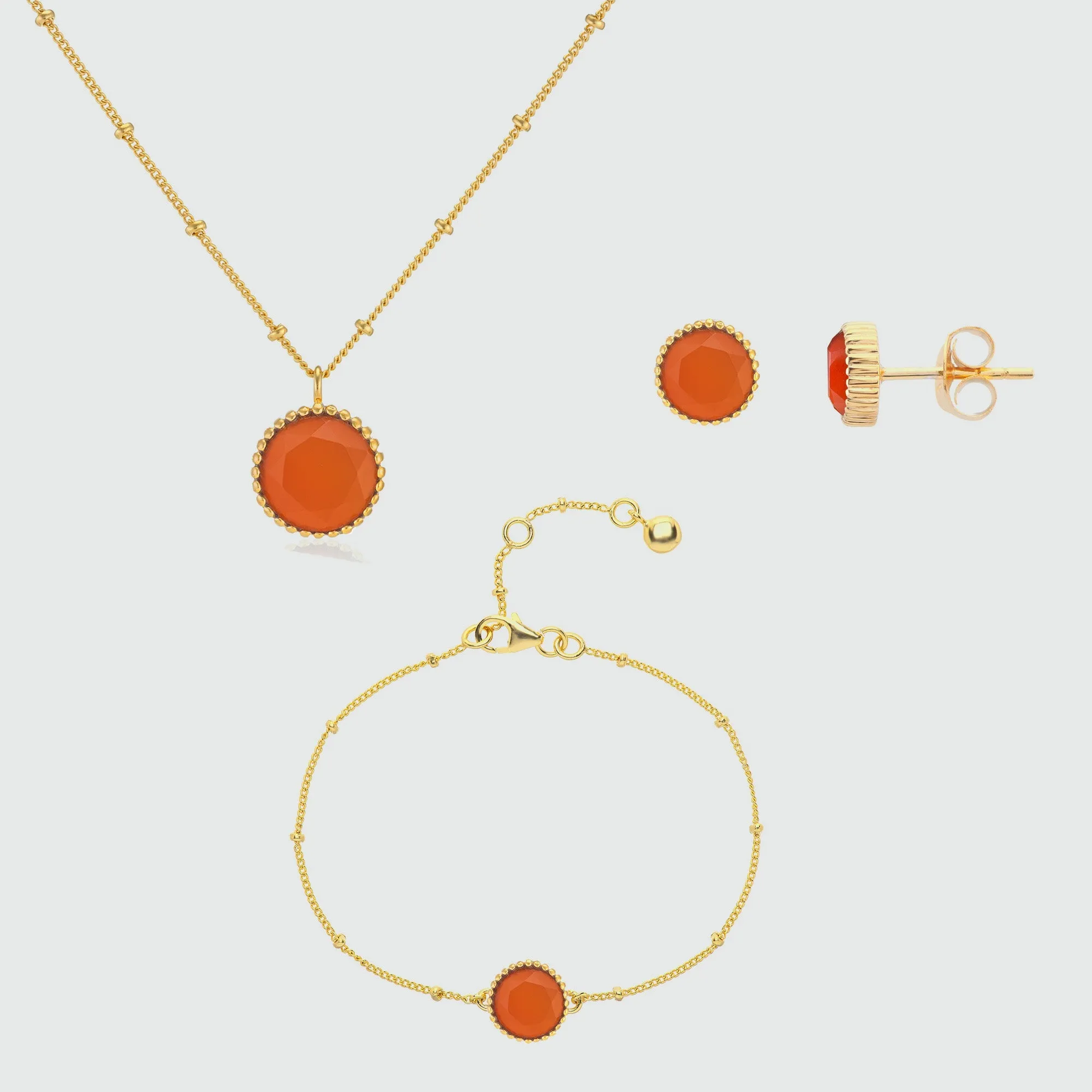 Barcelona July Birthstone Carnelian & Gold Vermeil Jewellery Set