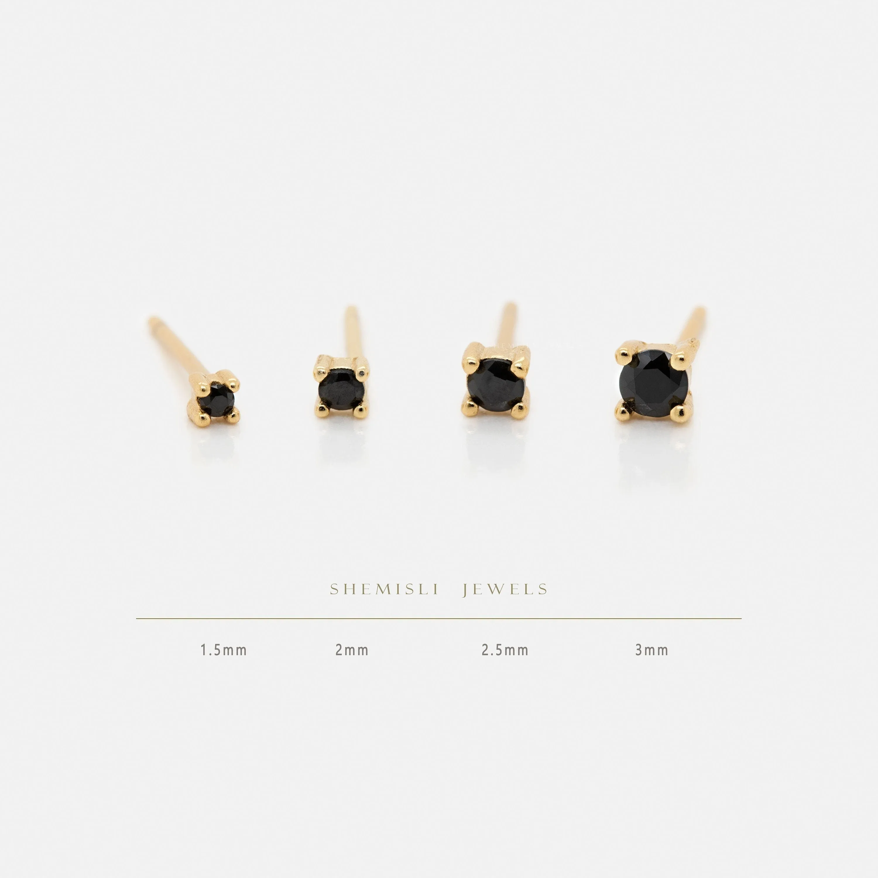 Black CZ Stone Studs, Unisex, Gold, Silver SS224, SS225, SS226, SS227 Butterfly End, SS742, SS743, SS744, SS745 Screw Ball End (Type A)