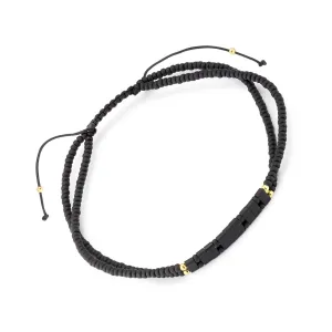 Black Glass Micro-Bead Wax Pull Cord Bracelet