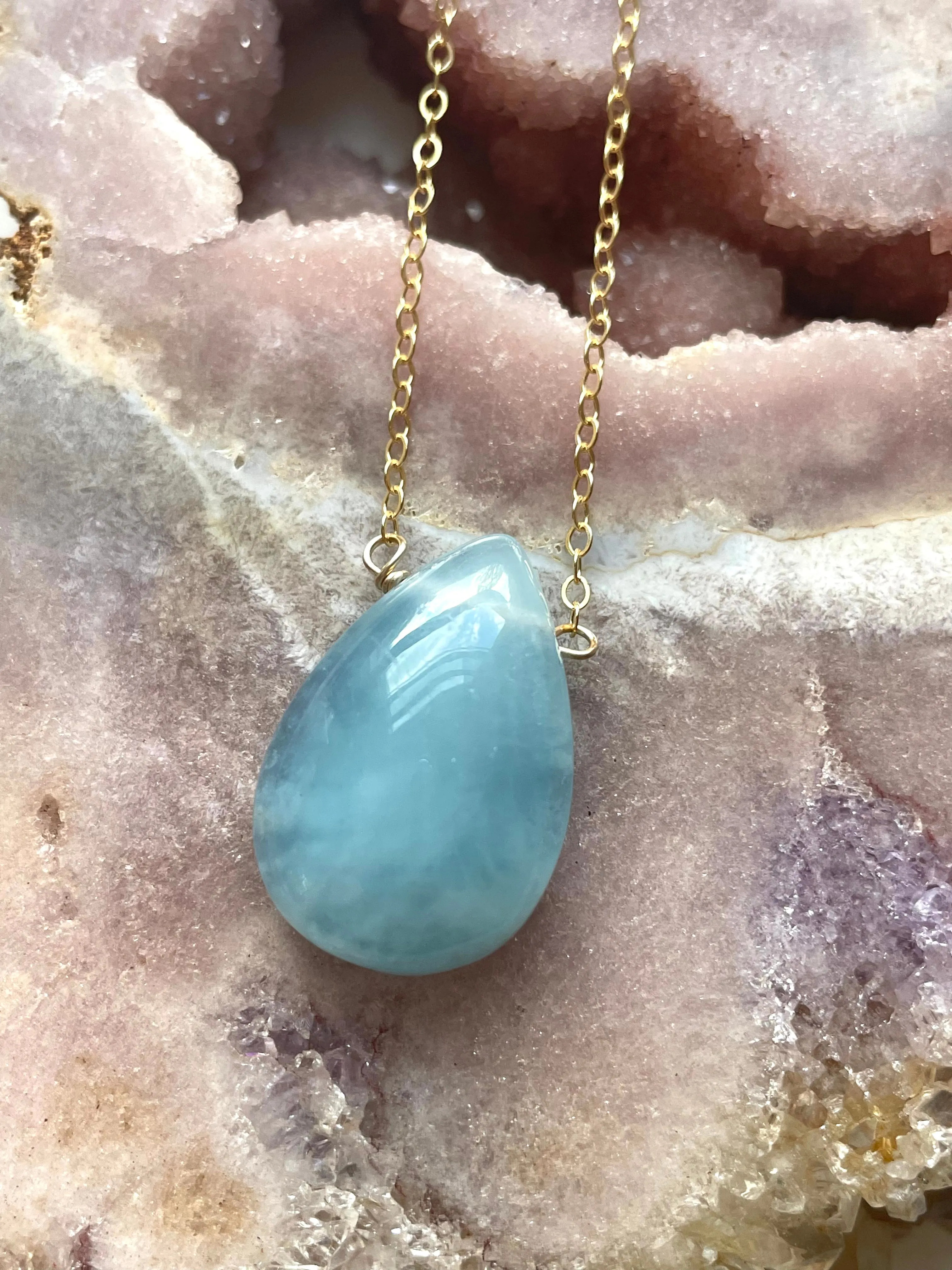 Blue Aquamarine Necklace Gold Filled