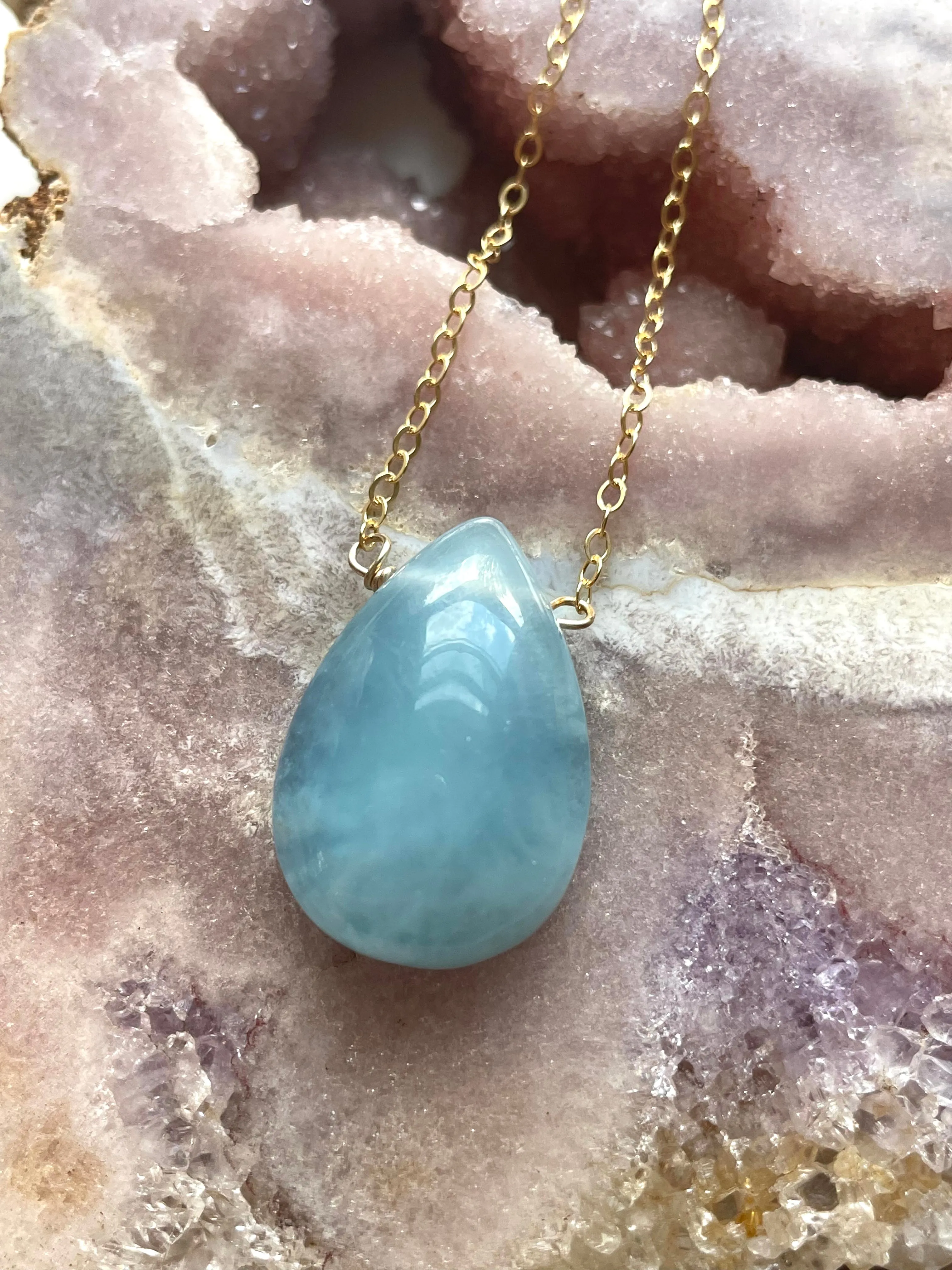 Blue Aquamarine Necklace Gold Filled