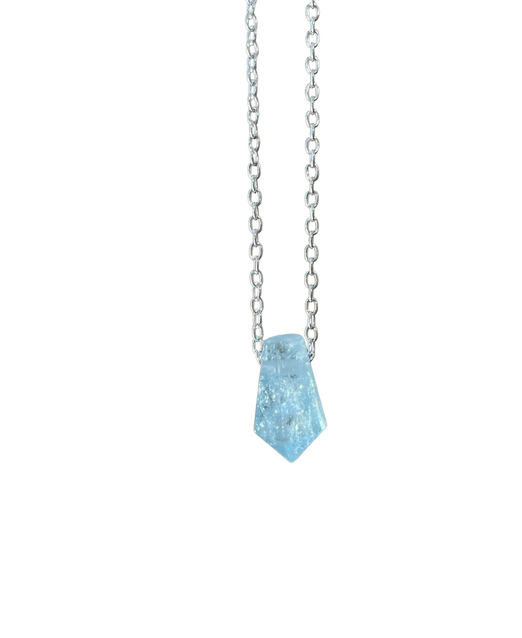 Blue Aquamarine Point Crystal Necklace Sterling Silver