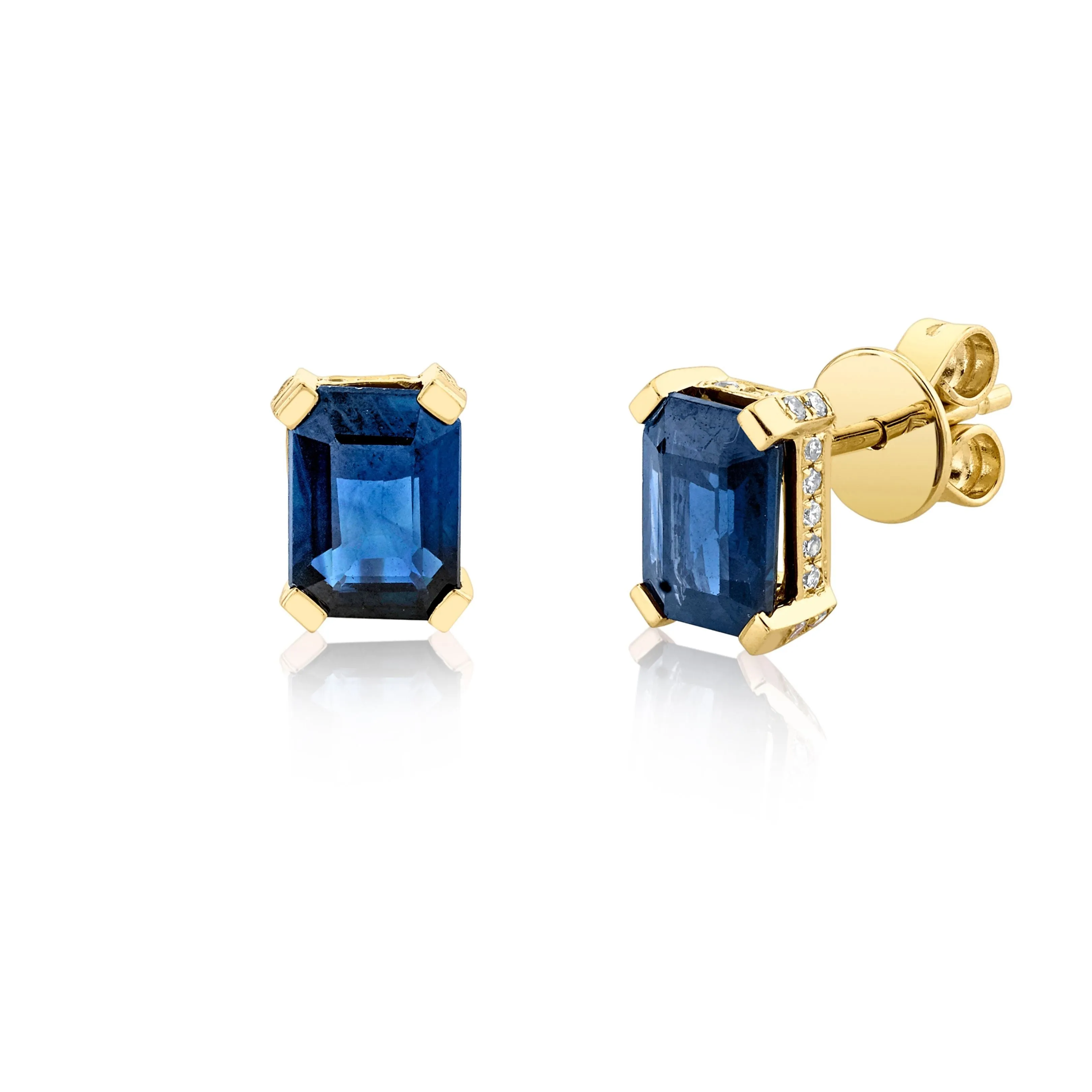 BLUE SAPPHIRE RECTANGLE HALO STUDS