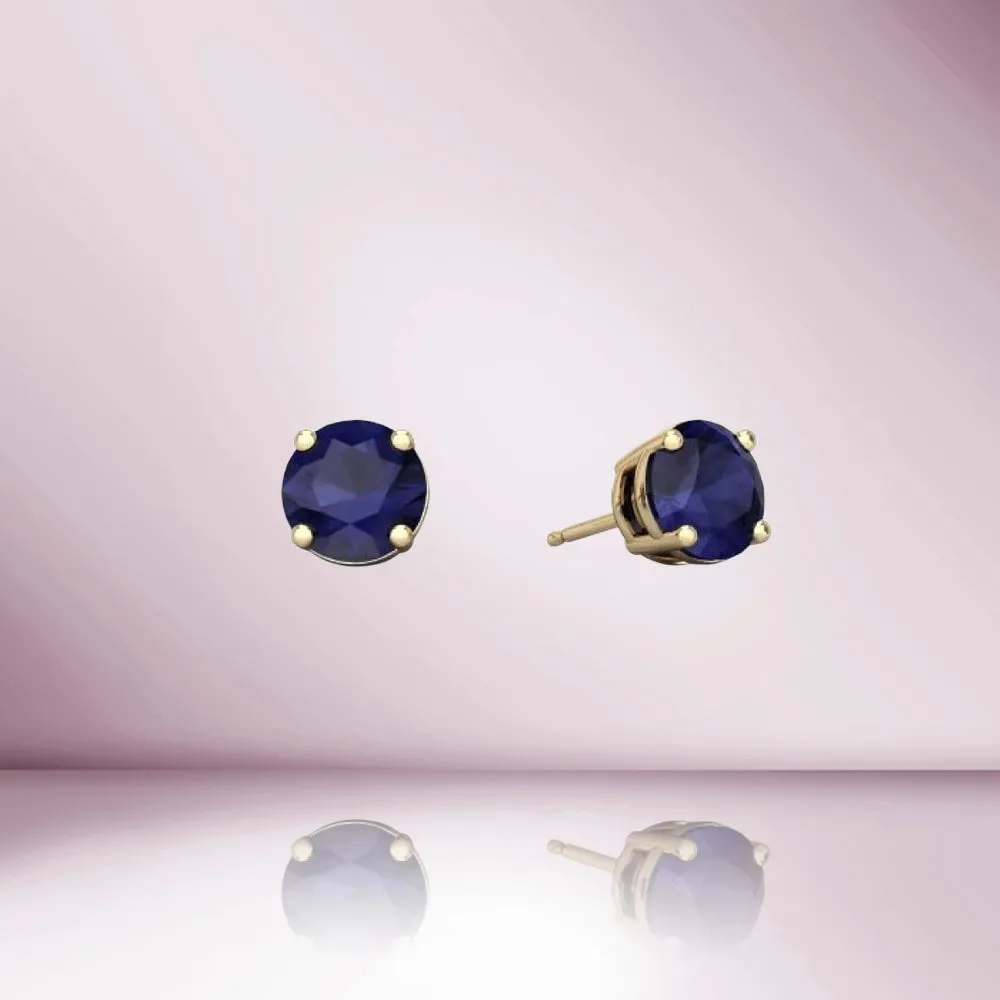 Blue Sapphire Round Shape Studs Earrings (2.00 ct.) in 14K Gold