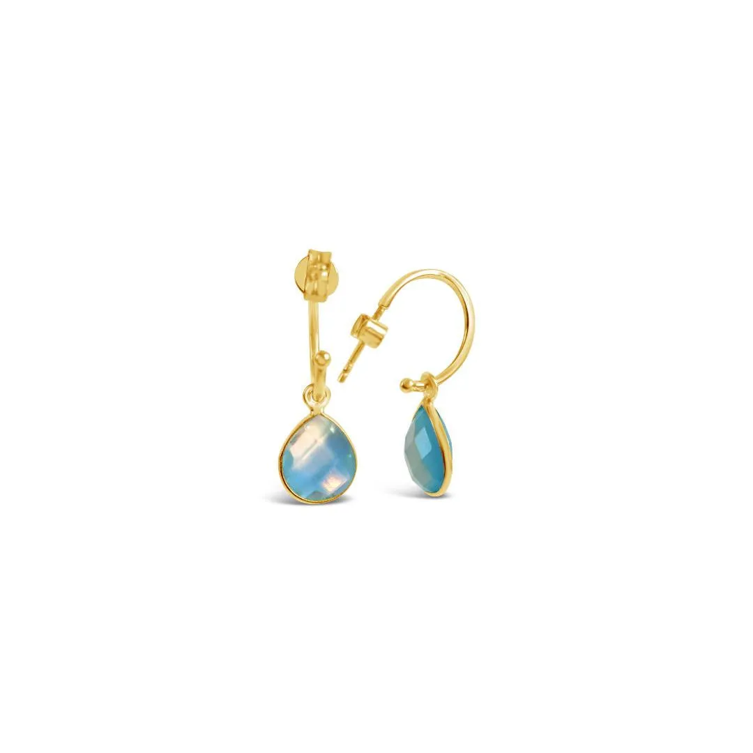 Blue Topaz Drop Hoop Earrings | Gold - December