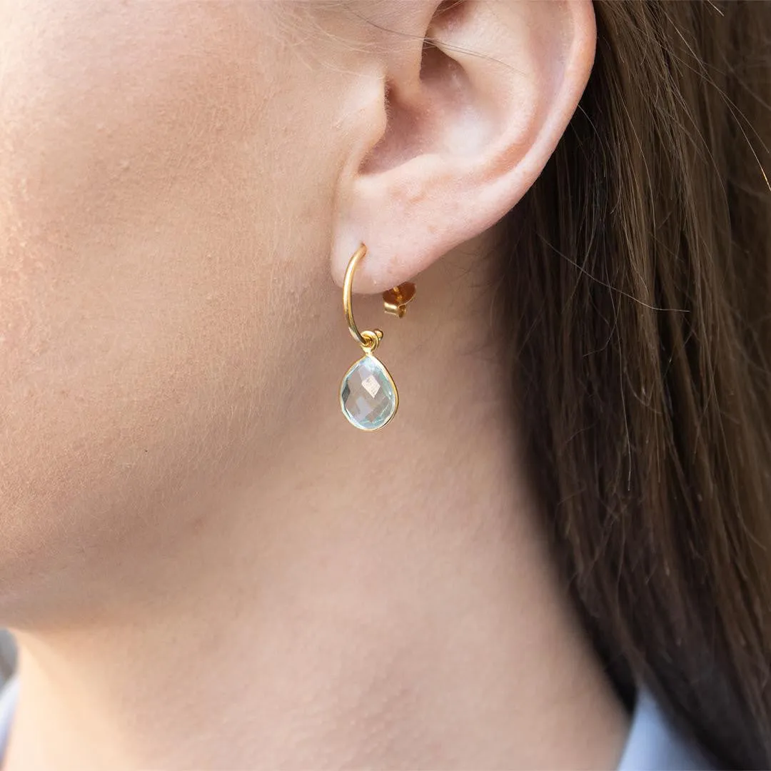 Blue Topaz Drop Hoop Earrings | Gold - December