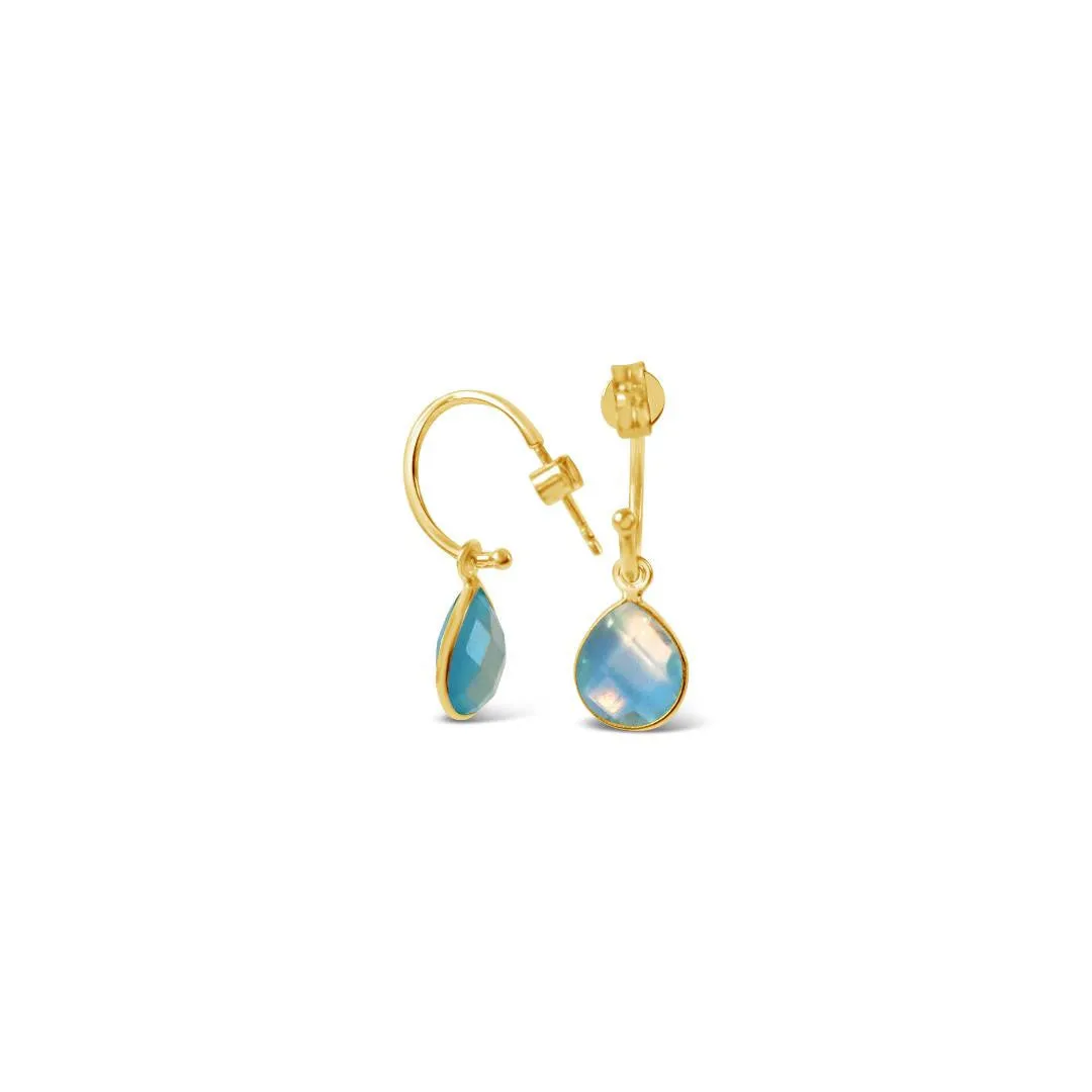 Blue Topaz Drop Hoop Earrings | Gold - December