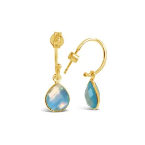 Blue Topaz Drop Hoop Earrings | Gold - December