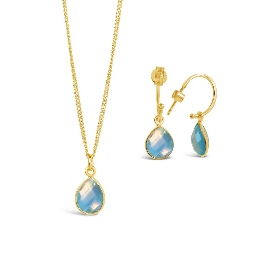 Blue Topaz Drop Hoop Earrings | Gold - December