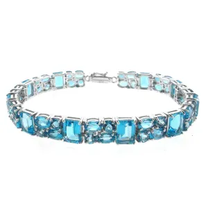 Blue Topaz Fashion Tennis Bracelet in Sterling Silver